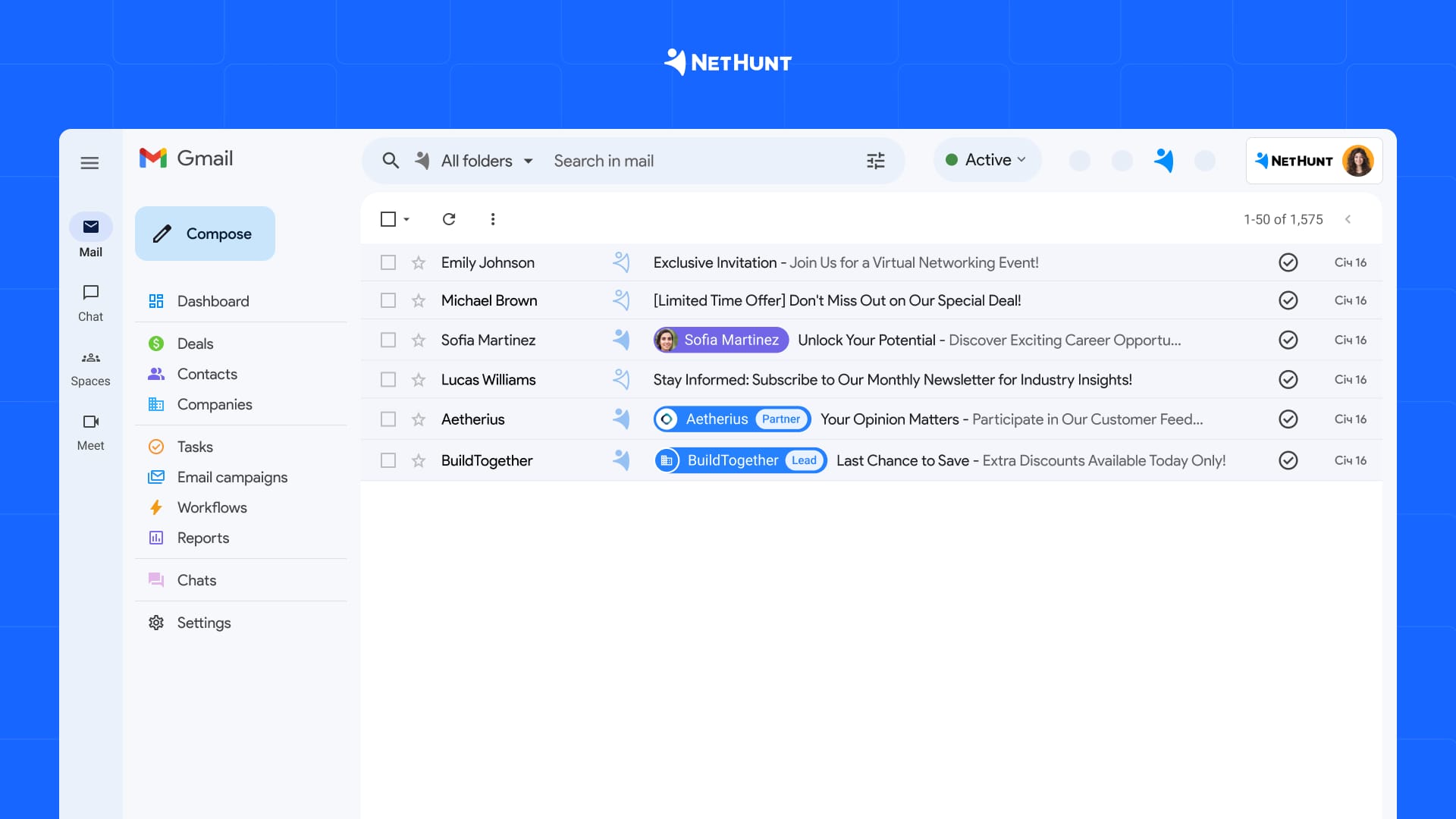 NetHunt CRM: Gmail user friendly interface