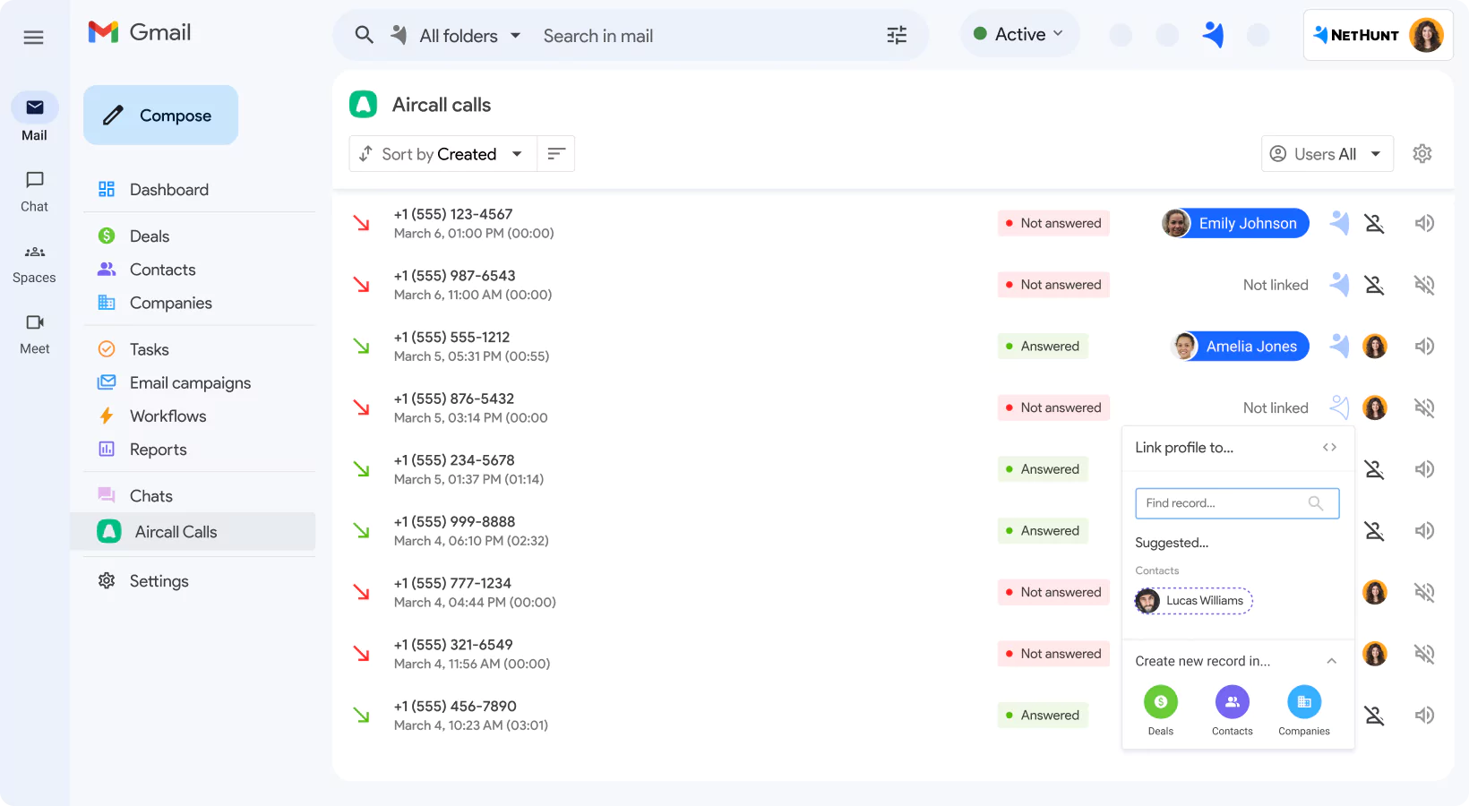 NetHunt CRM integration with Aircall screen 2